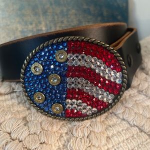 Genuine Leather Belt With Patriotic Belt Buckle